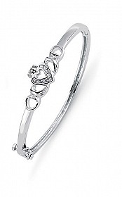 Children's 925 Sterling Silver Cubic Zirconia Claddagh Bangle