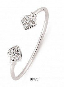 Children's 925 Sterling Silver Cubic Zirconia Heart Bangle