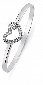 Children's 925 Sterling Silver Cubic Zirconia Heart Bangle