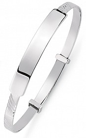 Children's 925 Sterling Silver ID Expandable Diamond Cut Bangle