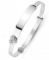 Children's 925 Sterling Silver CZ Heart ID Expandable Diamond Cut Bangle
