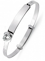 Children's 925 Sterling Silver CZ Heart ID Expandable Diamond Cut Bangle
