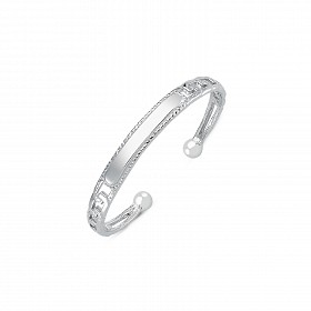 925 Sterling Silver Children's ID Barked Curb Style Torque Bangle