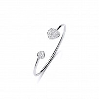 925 Sterling Silver Baby CZ Pave Set Heart Torque Bangle