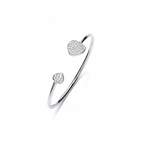 925 Sterling Silver Baby CZ Pave Set Heart Torque Bangle