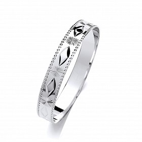 Silver Rhodium Plated Diamond Cut Slave Bangle - 65 x 65mm