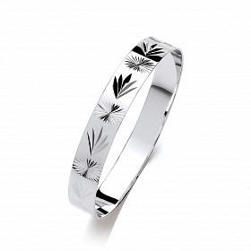 Silver Rhodium Plated Diamond Cut Slave Bangle - 65x 65mm