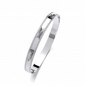 Silver Rhodium Plated Diamond Cut Slave Bangle - 55 x 55mm