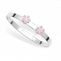 Silver Childs Pink Enamel Double Flower Expandable Bangle