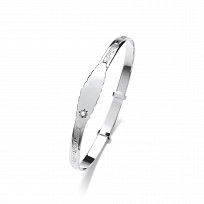Silver Childrens CZ Expandable ID Bangle