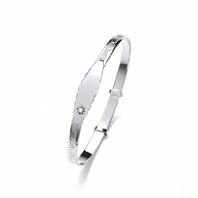 Silver Childrens CZ Expandable ID Bangle