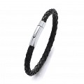 Gents Black Leather Bracelet With Steel Circular Clasp