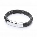 Gents Black Leather Plait Bracelet With Steel Design Clasp
