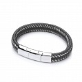Gents Black Leather Plait Bracelet With Steel Design Clasp