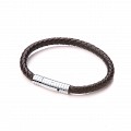 Gents Black Leather Plait Bracelet With Steel Design Clasp