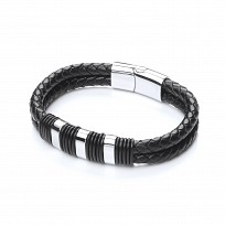 Gents Leather & Silver Bracelet