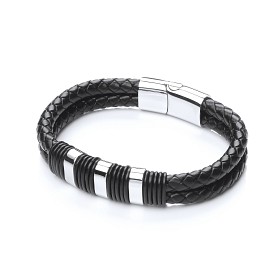 Gents Leather & Silver Bracelet