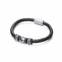 Gents Leather & Silver Bracelet