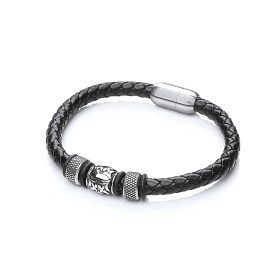 Gents Leather & Silver Bracelet