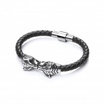 Gents Leather & Silver Bracelet