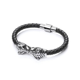 Gents Leather & Silver Bracelet