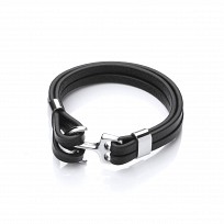 Gents Stainless Steel Anchor & Black Double Leather Bracelet