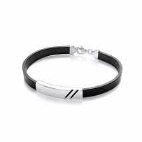 Gents Black Leather Bracelet With Silver Design Plate