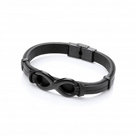 Gents Black Leather & Stainless Steel Infinity Bracelet