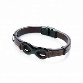 Gents Brown Leather & Stainless Steel Infinity Bracelet