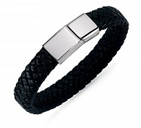 Gents Stainless Steel Leather Push Clasp Bracelet