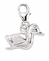 925 Sterling Silver Swan Charm with Cubic Zirconia Stone Charm