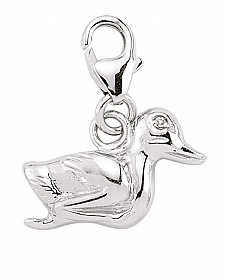 925 Sterling Silver Swan Charm with Cubic Zirconia Stone Charm
