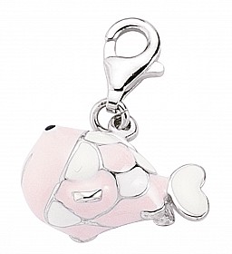 925 Sterling Silver Pink and White Enamel Fish with Pink Bow Charm