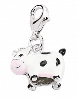 925 Sterling Silver Enamel Cow Charm