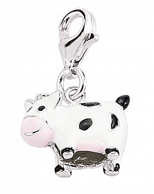 925 Sterling Silver Enamel Cow Charm