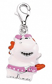 925 Sterling Silver Pink Enamel Hippo Charm