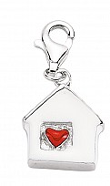 925 Sterling Silver House Charm With Red Heart Accent