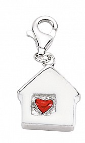 925 Sterling Silver House Charm With Red Heart Accent
