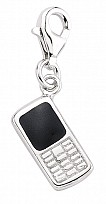 925 Sterling Silver Mobile Phone Black Enamel Charm