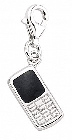 925 Sterling Silver Mobile Phone Black Enamel Charm