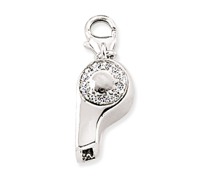 925 Sterling Silver Whistle with Cubic Zirconia Charm