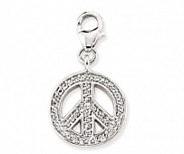 925 Sterling Silver Peace Sign Charm with Cubic Zirconia Stones