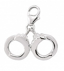 925 Sterling Silver Handcuffs Charm with Cubic Zirconia Stones