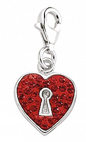 925 Sterling Silver Crystal Red Heart Padlock Charm