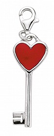 925 Sterling Silver Enamel Red Heart Key Charm