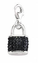 925 Sterling Silver Black Crystal Padlock Charm