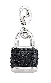 925 Sterling Silver Black Crystal Padlock Charm
