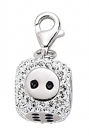 925 Sterling Silver Dice Charm with Crystals