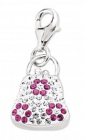 925 Sterling Silver Handbag Charm with Pink & White Crystal