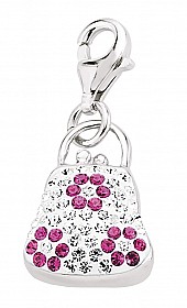 925 Sterling Silver Handbag Charm with Pink & White Crystal